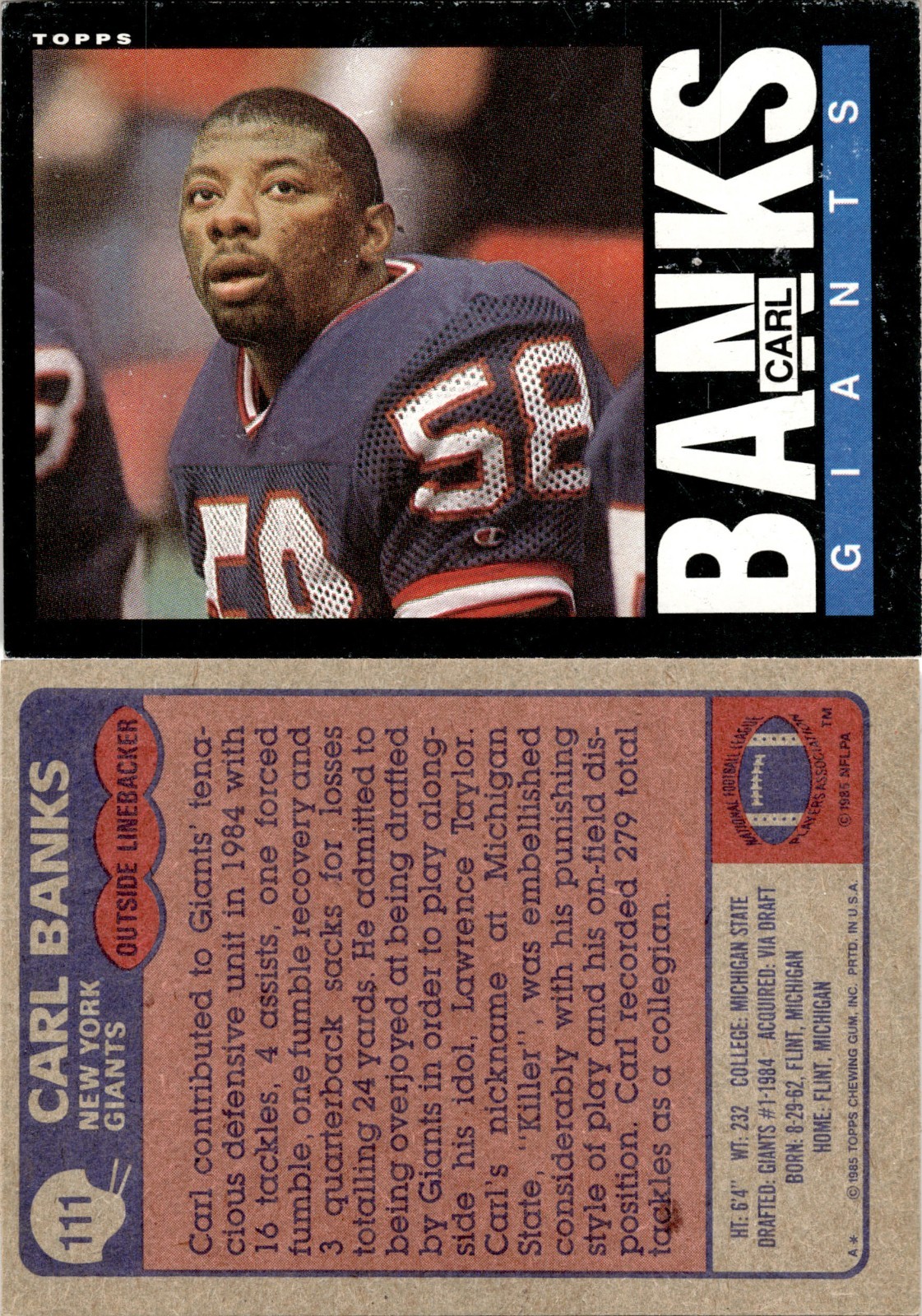 1985 Topps Football Card #111 Carl Banks New York Giants
