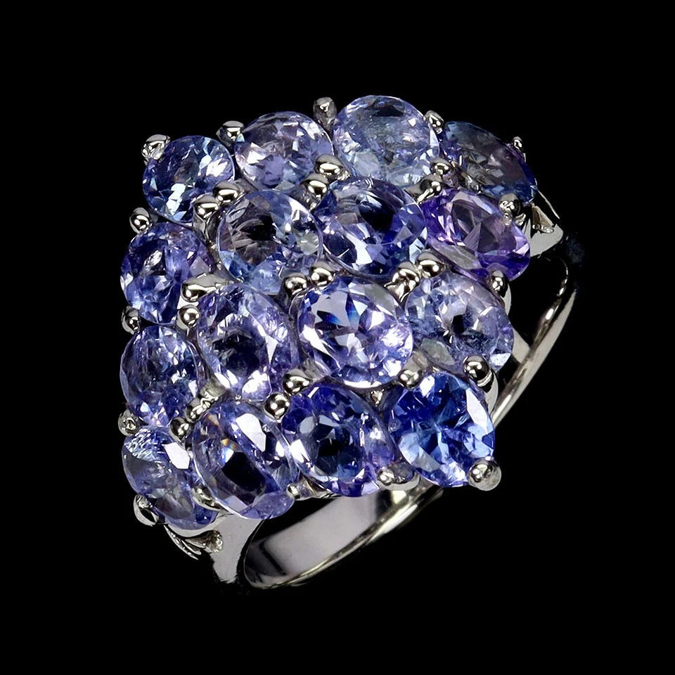 Anillo de plata de ley 925 ovalado tanzanita 5x4 mm piedras preciosas naturales joyería tamaño 9 Foto 2 de 4