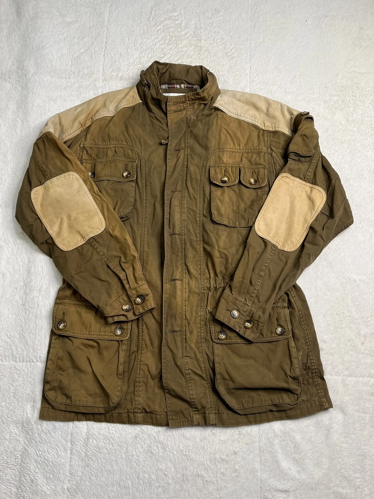 Vintage Orvis Field Ranger Safari Button Zip Leather Trim Jacket Mens M 90s Vtg
