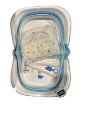 Collapsible Baby Bathtub,Baby Bath Tub with Soft Cushion  Thermometer Blue