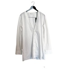 NEW Reformation White V Neck Button Front Long Sleeve Mini Shirt Dress