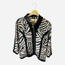 Chico's Chelsea Collection Zebra Print Jacket Large 2 Taupe Black Vintage Rare