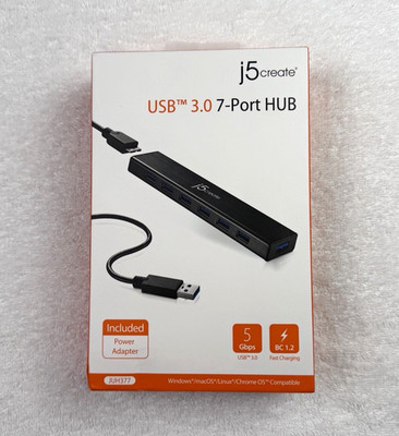 j5create JUH377 Powered USB 3.0 7-Port Hub/Splitter Box 3.3 ft Black