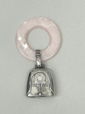 Antique Webster Sterling Silver  Mother of Pearl Infant Teething Ring Rattle