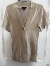 Eddie Bauer Women's Beige Knit One Button Fitted Cardigan Sweater Size S