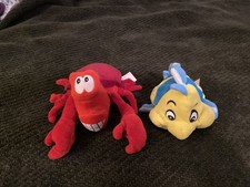 VTG Disney Store The Little Mermaid Sebastian  Flounder 7" Beanbag Plush Toys