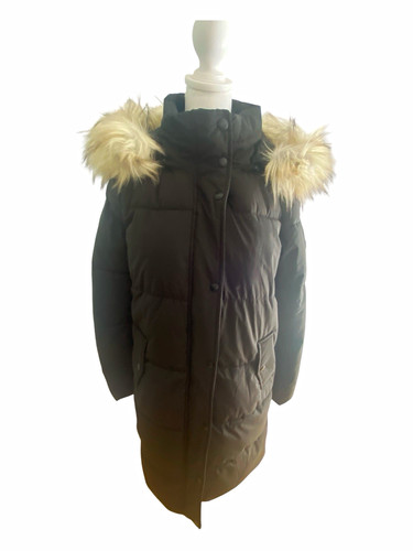 Sam Edelman Women's Black Long Hooded Faux Fur Trim Lined Down Puffer Coat M