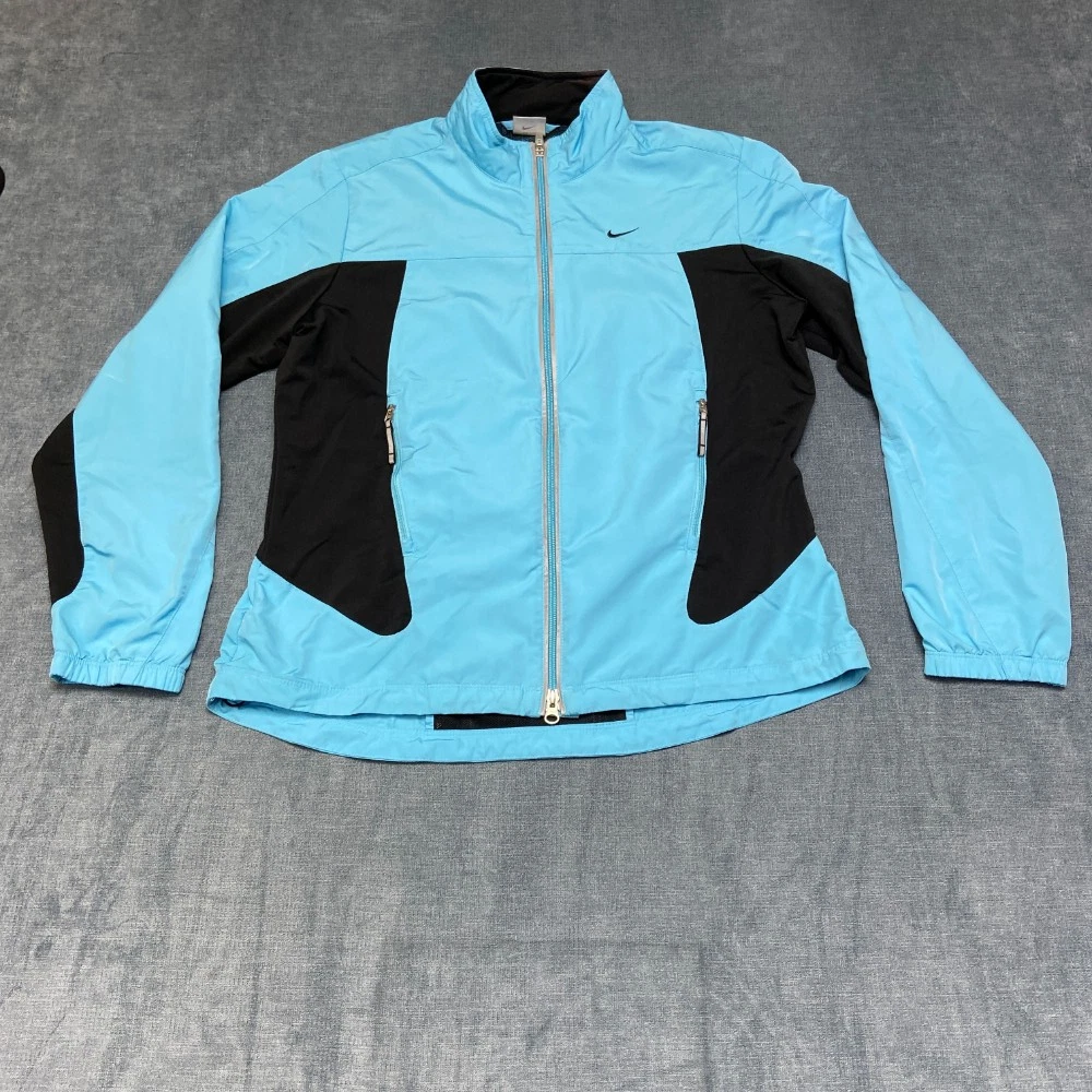 Nike Dri Fit Snow Ski Jacket Womens Medium Blue Black Stretch Mock Neck Full Zip