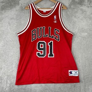 Vintage Champion Dennis Rodman Jersey Mens 48 XL Red Bulls NBA 90s