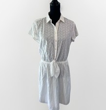J.Crew Mercantile Size M Short Sleeve Eyelet Dress Collared Elastic Waist Bow