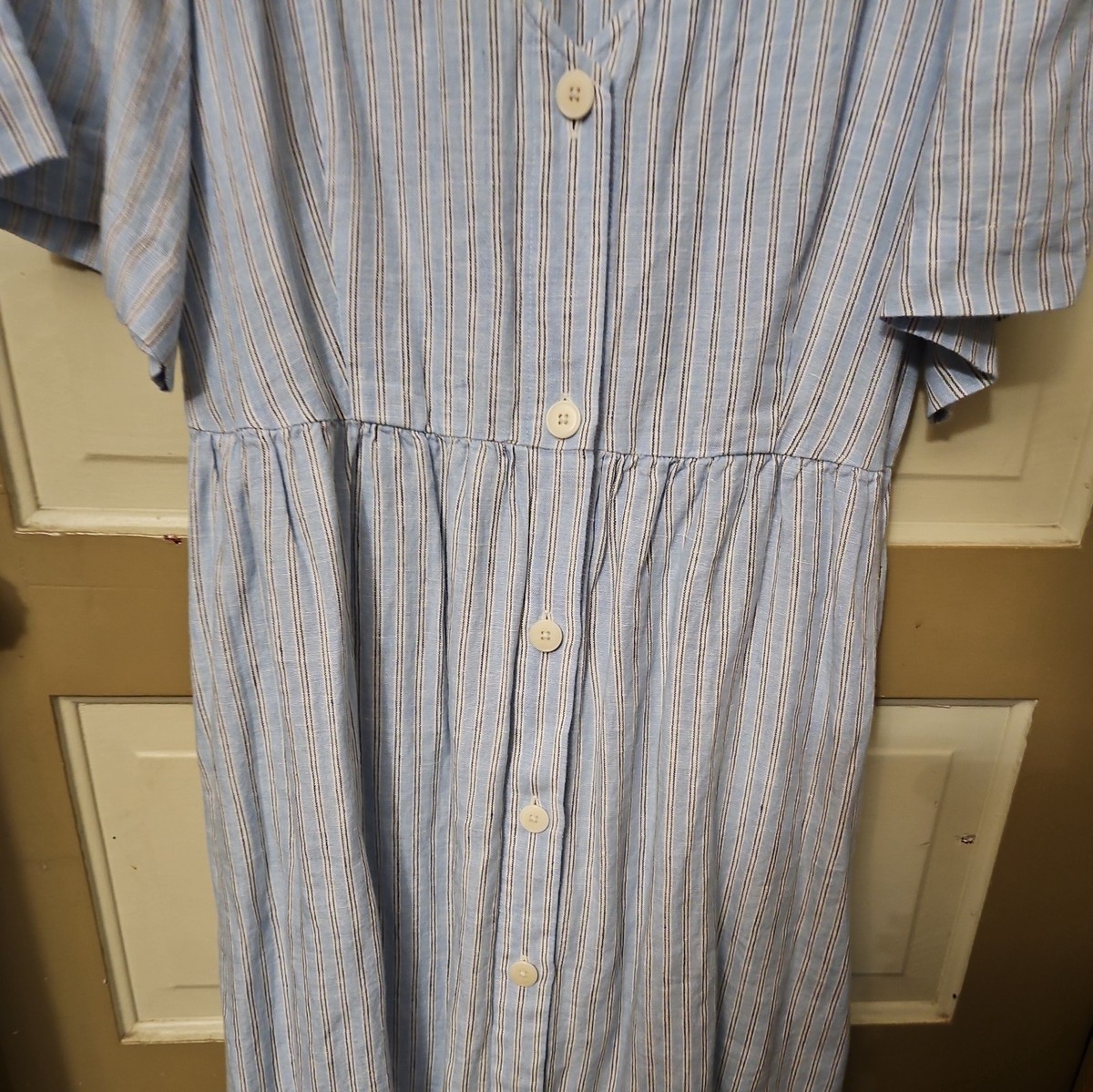 Madewell Cassie Linen Button Front Midi Dress Blue White Striped Sz L | eBay