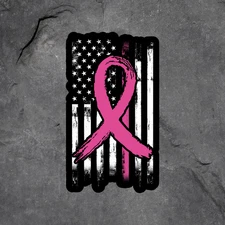 Breast cancer sticker vinyl decal American flag with pink ribbon awareness