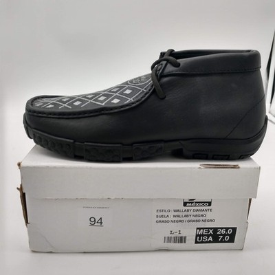 Reywelt Wallaby Diamante Shoes Men 7 Black Leather Geometric Square Toe Moccasin