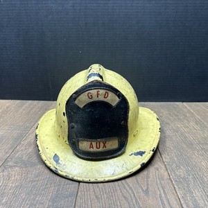 Vintage GFD AUX Yellow Fire Department Helmet 