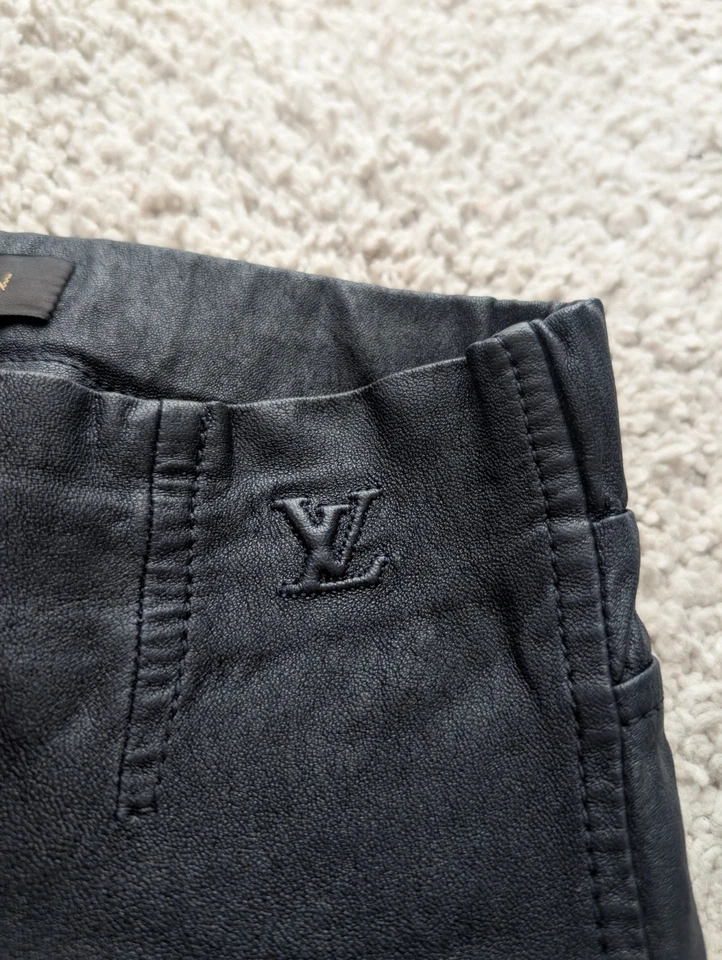 Louis Vuitton Piel de Cordero Cuero Azul Marino Elastizado Pantalones Leggings 36 XS S Foto 3 de 4