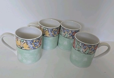 Set of 4 Corelle Coordinates Watercolors Coffee Mugs Cups Stoneware