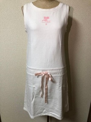 Courreges Dress Logo Size 38 White Length 33 Inches