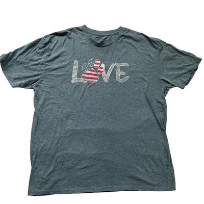 Love American Flag Paw Print T-Shirt Heather Unisex 2XL Boyfriend Fit Casual Tee