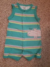 Carter's Infant Boy Sleeveless Romper Hippo Striped 18 M