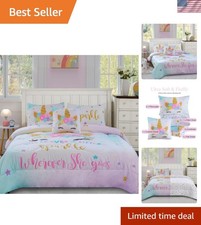 Twin Comforter Set for Girls, 5-Piece Bed in a Bag, 3D Colorful Unicorn Beddi...