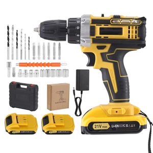 21V Cordless Electric Driver Hammer Drill Combo Kit with 2 Battery & Charger