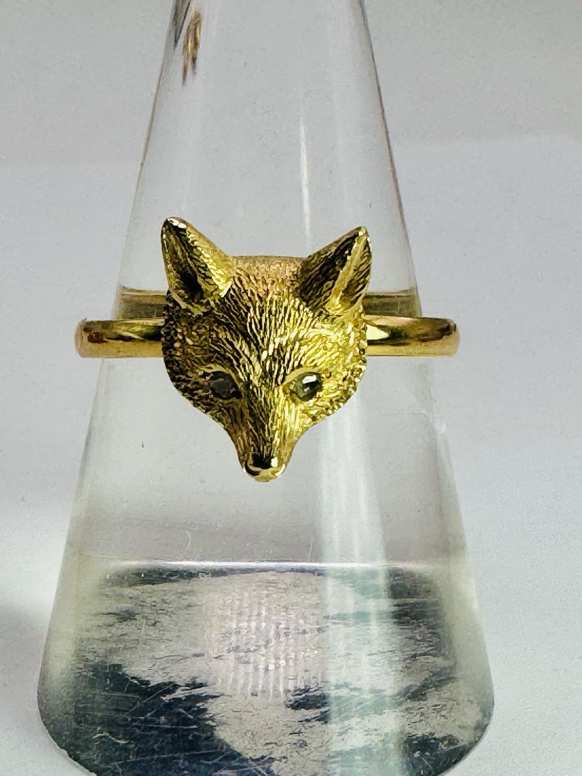 Antique Solid 15ct Gold Fox Head Ring Diamond Eye… - image 8