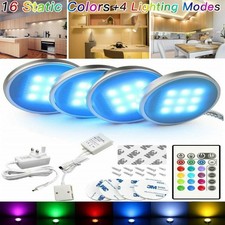 4PCS RGB Dimmable LED Under Kitchen Cabinet Light Counter Closet Cupboard Remote