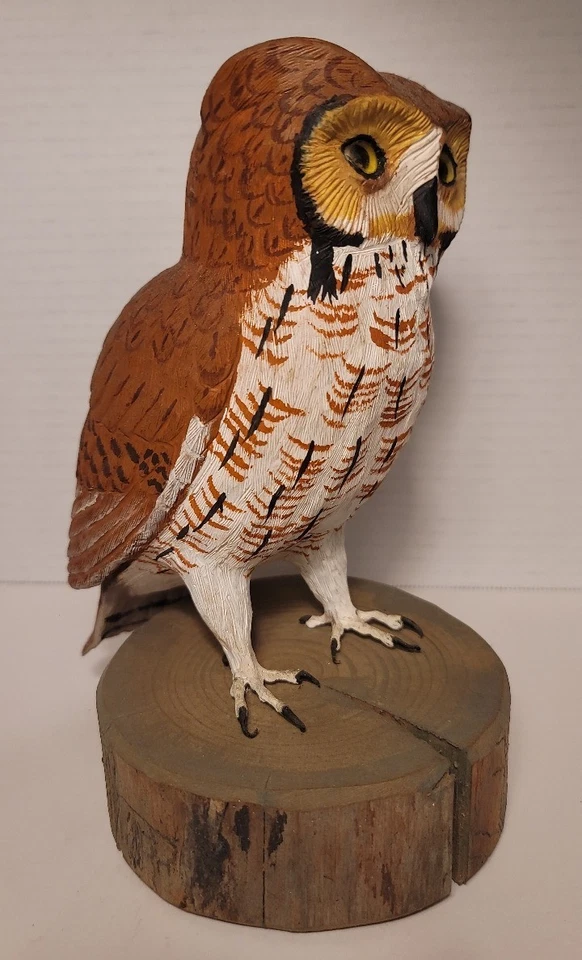 Búho de madera tallado a mano por Bob Lee Florida firmado Foto 4 de 4