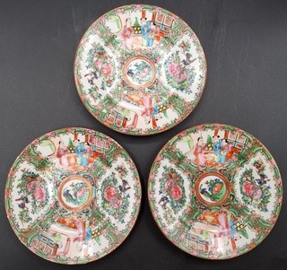 3 Antique Chinese Canton Famille Rose Medallion 6" Bread App Side Plates