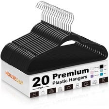 Black Plastic Hangers 20 Pack - Heavy Duty Non-Slip Slim Clothes Hangers