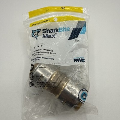 SharkBite Max UR020A 1 in Push Connect Brass Coupling PEX Copper CPVC