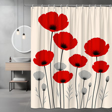 Red Floral Shower Curtain - Stylish Bathroom Decor with Modern Design
