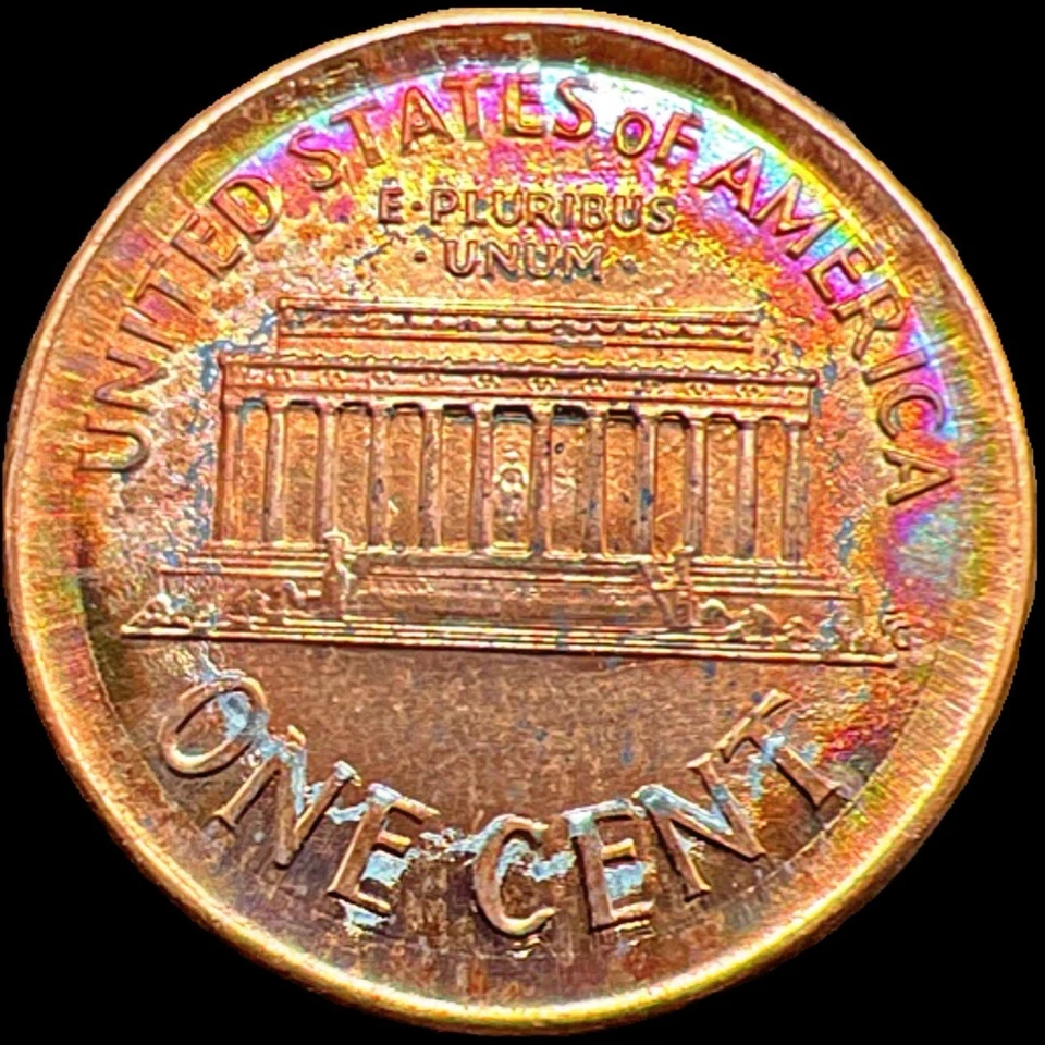 1999-P Close AM Broadstruck GLOWING Error Monster Rainbow Toned Gem Lincoln Cent - Image 2 of 4