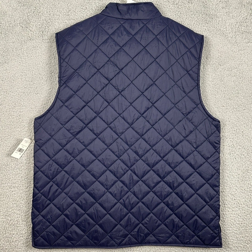 原装防水复古背心绗缝男式 XL 海军蓝全拉链口袋新品 — 第 2/4 张图片