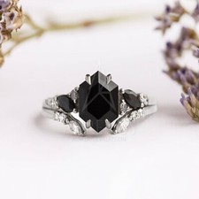 Bumper Sale Hexagon Black Onyx Engagement Ring Set Handmade Ring Gift For Her .