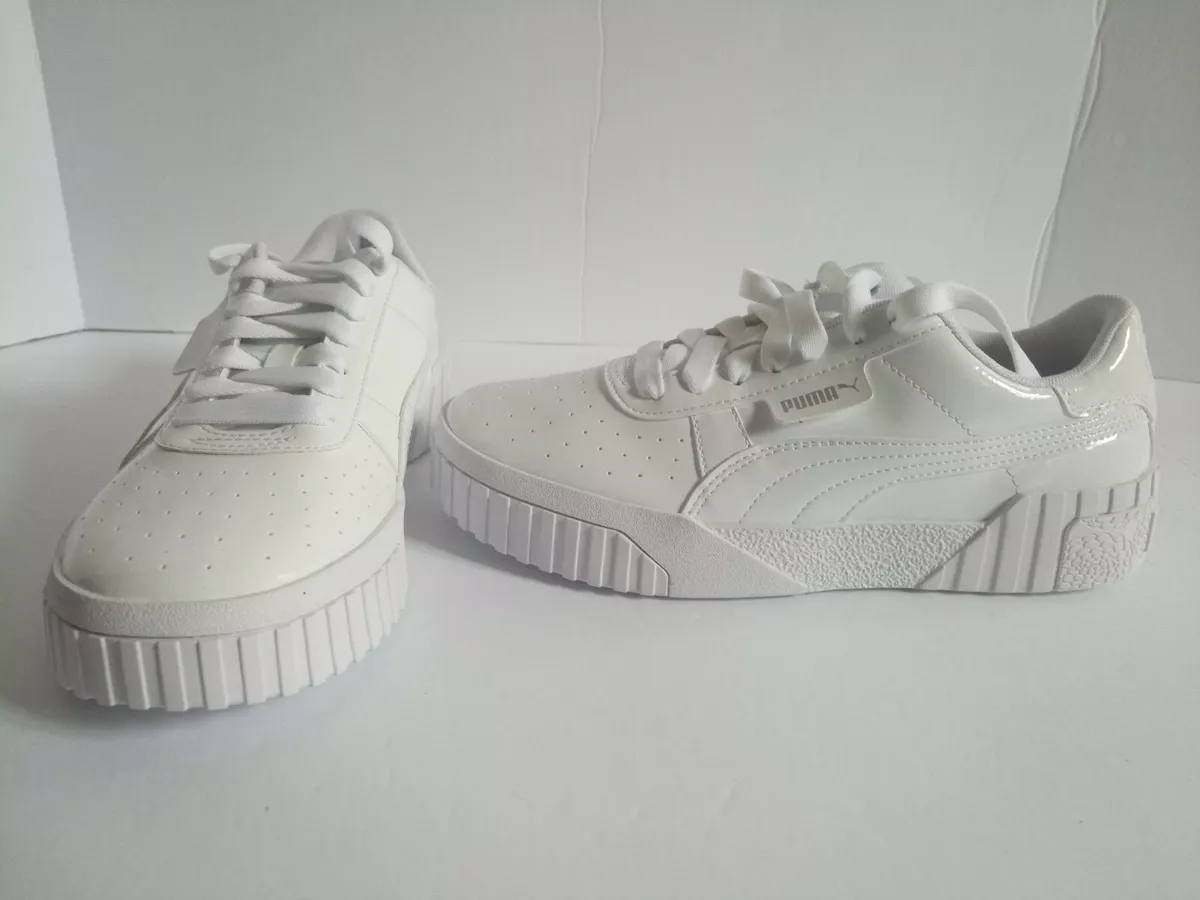 NEW Puma Cali Patent Jr Youth Size 6.5c Triple White Sneakers 370139 01