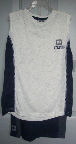 Athletic Boys Shorts Tank Shirt Outfit Navy & White 2 Pc Set Sze 7 New with Tags