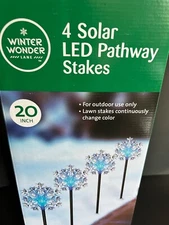 Winter Wonder Lane 4 Solar LED Pathway Stake 20" Color-Changing Snowflake Design