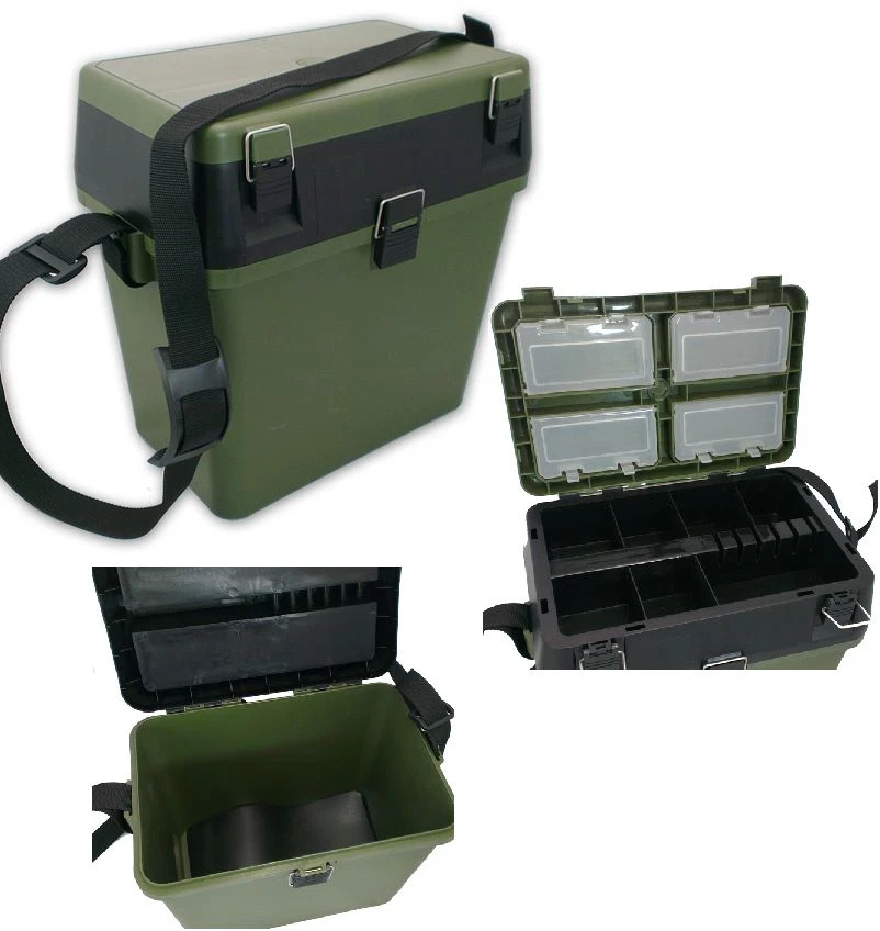 GREEN SEA FISHING SEAT BOX TACKLE BOX WITH CARRY STRAP CARP SEA