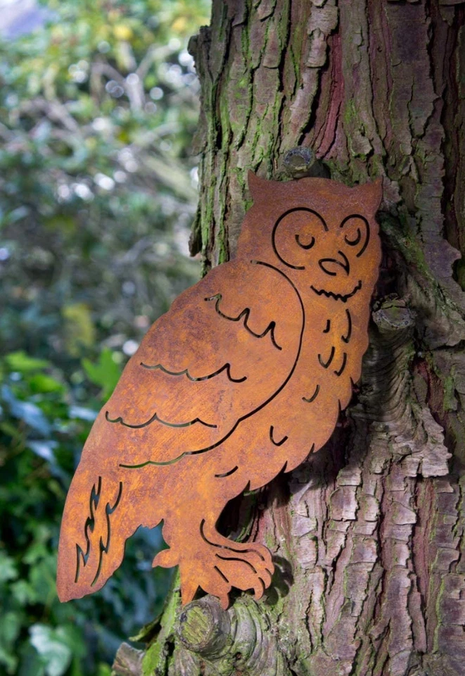 Eule Stecker Rost Baumstecker Metall Edelrost Deko Gartenstecker H30cm - Bild 3 von 3