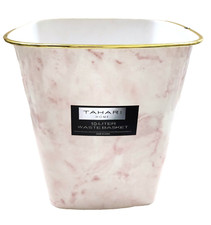 NEW TAHARI RESIN MAUVE PINK MARBLE LOOK,GOLD WASTE BASKET,TRASH CAN,BIN-10 LITER