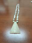 Necklace Triangular Pendant Beaded Vintage White Agate Stone Polished
