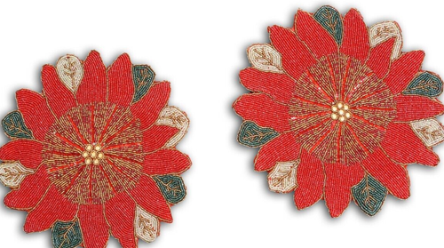 Set Of 6 Beads Placemat Poinsettia Flower Tablemat X-mass charger plate 13X13 In - Picture 4 of 8