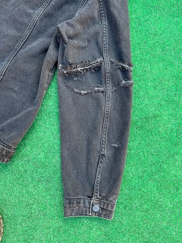 Zara Black Distressed Denim Jacket With Patches Sz Mens Large - Picture 6 of 7