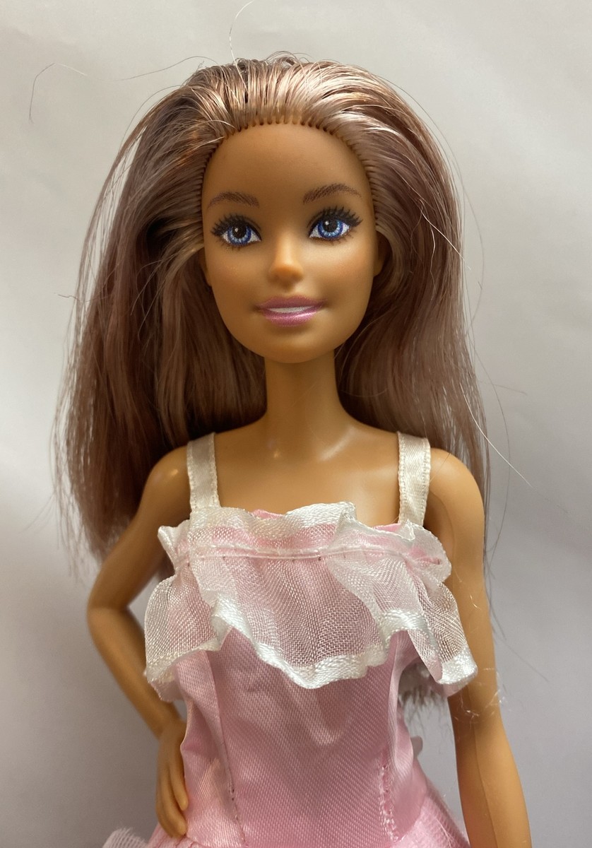 2013 BARBIE Doll Brunette Hair MATTEL 2015 Body Pink Lace Overlay Gown