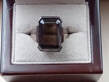Estate Sterling Silver Ring w. Faceted Smoky Quartz Gemstone Setting: Size 9.75