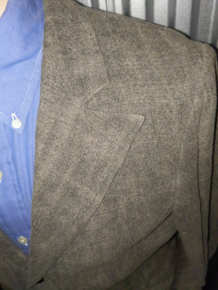 Jaqueta Blazer ICONIC Vintage Emporio Armani Peak Lapel 40R Cinza Linho Casaco Esportivo - Imagem 3 de 4