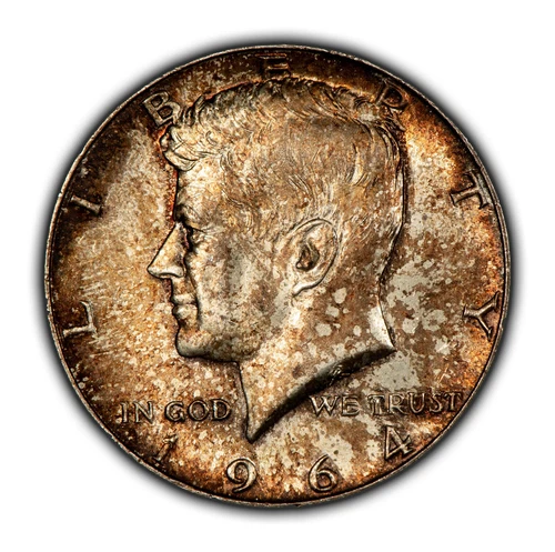 1964 50c Kennedy Half Dollar - Colorful Toning - BU - SKU-H3165