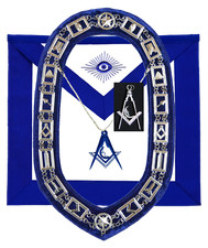 MASONIC BLUE LODGE OFFICER JUNIOR DEACON APRON SILVER CHAIN COLLAR AND JEWEL