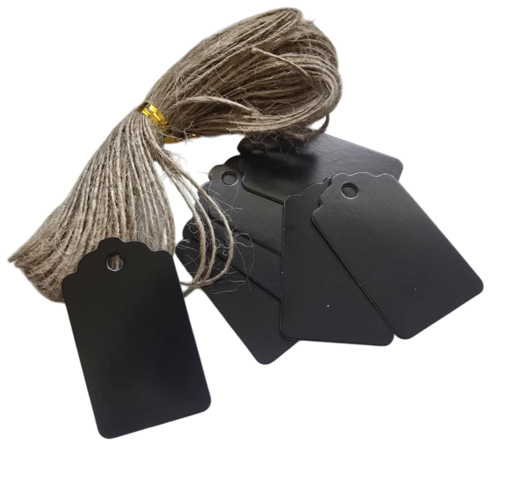 100 Black Kraft Card Tags with 20m Jute String For Gift Jewellery Price Labels
